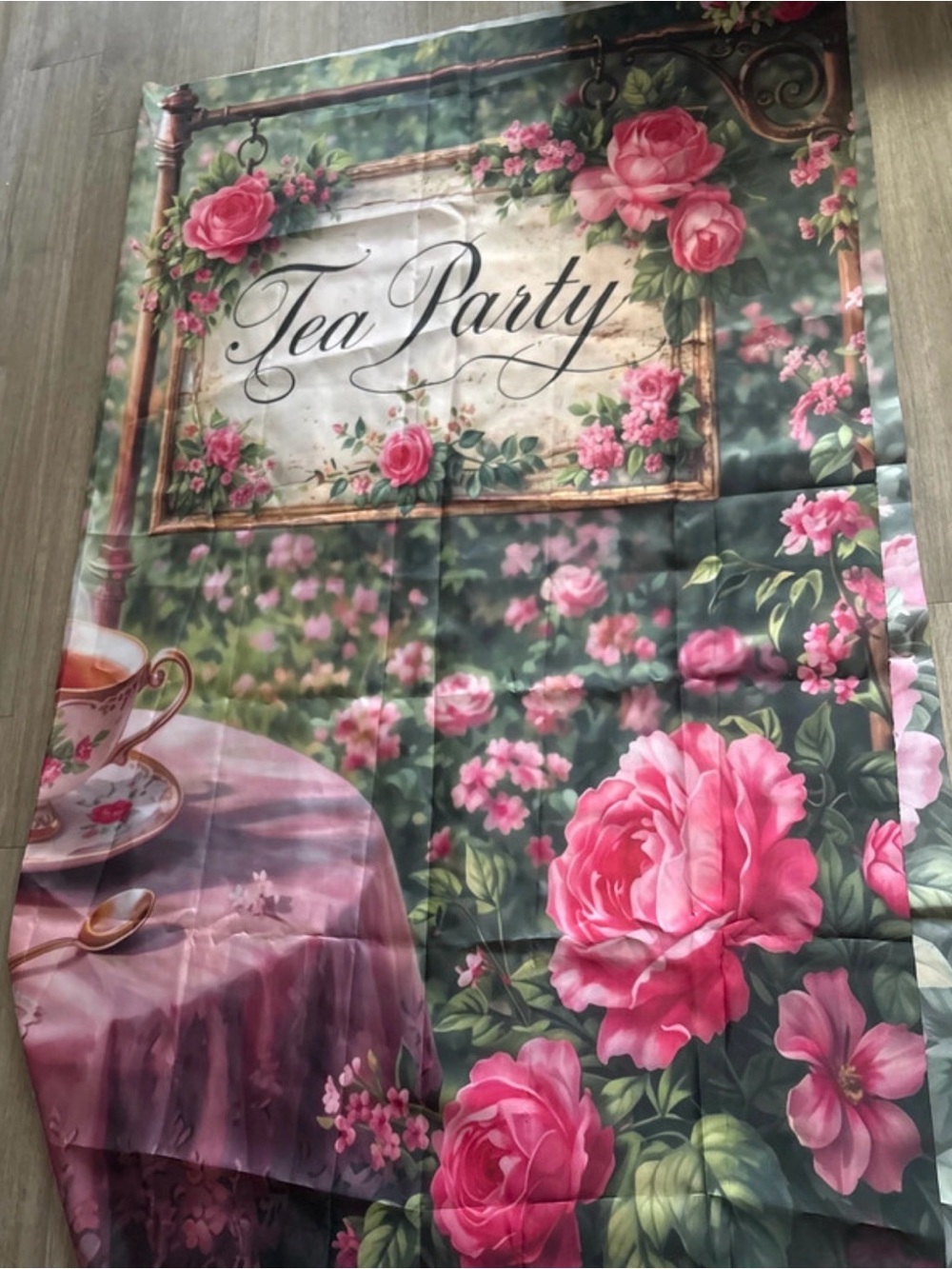 Tea Party Floral Backdrop - Pink Rose Garden Party Decoration